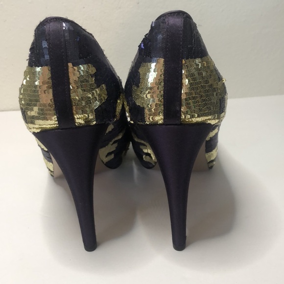 Nina New York multi colored purple sequin open toe heels size 10m - Picture 3 of 10